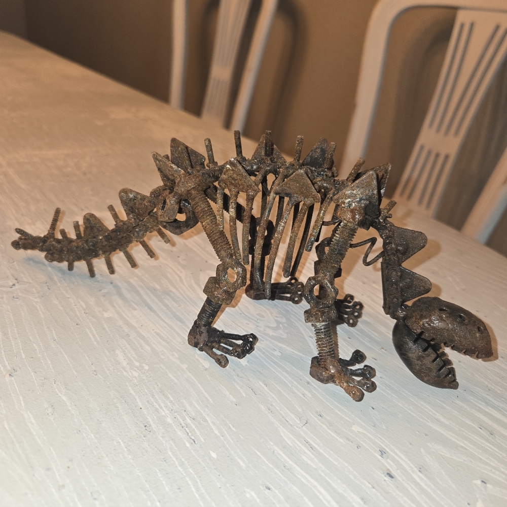 Rustic Brown Metal Dinosaur Reptile Nuts Bolts Sculpture 10 Inch Long